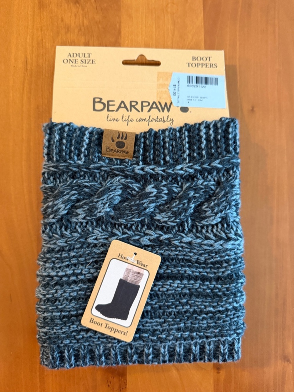 BearPaw Blue & Black Chunky Knit Boot Cuff/Boot Toppers • Adult Size • NWT